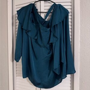 Libby Edelman Teal Ruffle Blouse